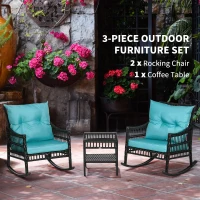 Outsunny 3 Pieces Outdoor PE Rattan Rocker Chair Set, Rocking Chair with Tempered Glass Table Top,25"x26"x28", Turquoise Green(m-4)