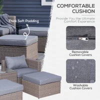 Outsunny 5 Piece Rattan Wicker Outdoor Patio Conversation Set 2 Cushioned Single Sofa Chair Foot Stool Glass End Desk Coffee Table Black(m-5)