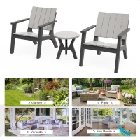 Outsunny 3 Pieces Garden Coffee Set Outdoor Bistro Set with 1 Round Table and 2 Armchairs Patio, PP, Light Coffee, Black(m-6)