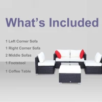 Outsunny 6 Piece Outdoor Patio PE Rattan Wicker Sectional Sofa Deluxe Furniture Set Black(m-7)