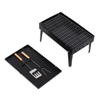 Outsunny Folding Table Top Charcoal Grill Portable BBQ Grill Camping Picnic Cooker Outdoor Easy Carrying Barbecue Smoker w/ Tools(m-4)