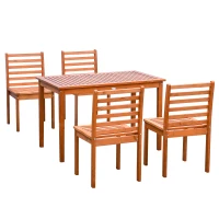 Outsunny 5 Pieces Patio Dining Set for 4, Wooden Outdoor Table and Chairs with Slatted Design for Garden, Patio, Backyard, Orange(m-2)
