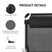 Outsunny Folding Lounge Chair, Patio Lounger with Headrest, 5-Level Adjustable Backrest, and Aluminum Frame, Black(m-4)