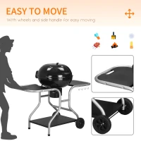 Outsunny Portable Charcoal Kettle Grill Outdoor Barbecue Trolley BBQ Heat Smoker Grilling with Free Standing(m-6)