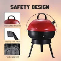 Outsunny Outdoor Lightweight Charcoal Grill Anti-Scald Handle Air Outlet Design Red(m-5)