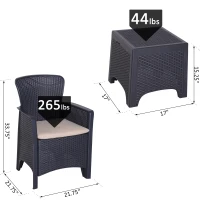 Outsunny 3pc Wicker Style Sofa Set Rattan Conversation Chat Table Chair All Weather Outdoor Furniture Garden Coffee Set w/ Cushion(m-3)