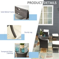 Outsunny Outdoor Indoor 5pcs Wicker Rattan Coffee Set Garden Patio Furniture Club Chair Table and Ottoman with Cushion, Dark Brown(m-4)