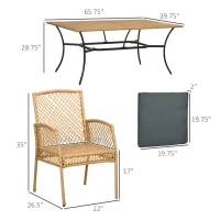 Outsunny 7 Pieces Outdoor Dining Set for 6, Wicker Rattan Patio Furniture Set, Patio Table and Chairs Set with Cushions, Plastic Wood Table Top, Conversation Set for Garden, Backyard, Deck, Tan(m-3)