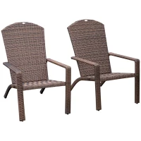 Outsunny 2 Pieces Adirondack Chair Patio Wicker Muskoka Chair, Outdoor PE Rattan Fire Pit Chair for Poolside, Balcony, Deck, Garden, Backyard, Dark Brown(m-2)