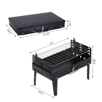 Outsunny Folding Table Top Charcoal Grill Portable BBQ Grill Camping Picnic Cooker Outdoor Easy Carrying Barbecue Smoker w/ Tools(m-3)