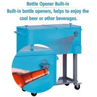 Outsunny 80 Quart Rolling Cooler Cart Portable Patio Ice Beer Beverage Cooling Bin with Bottle Opener, Catch Tray and Drain Plug Light Blue(m-7)