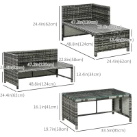 Outsunny 3 Piece Outdoor Patio Furniture Set with Loveseat Sofa, Chaise Lounge, Tempered Glass Table and Cushions, Sectional Wicker Rattan conversation Set for Backyard, Grey(m-3)