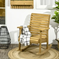 Outsunny Wooden Outdoor Rocking Chair, Patio Traditional Rocking Chair, Slatted Structure Porch Rocker w/ Armrest for Both Outdoor and Indoor, Light Brown(m-1)