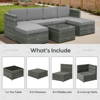 Outsunny 7pcs Wicker Rattan Sectional Set Outdoor Patio Sofa Table Footstools Set Garden Furniture with Cushions, Grey(m-7)