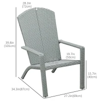 Outsunny 2 Pieces Adirondack Chair Patio Wicker Muskoka Chair, Outdoor PE Rattan Fire Pit Chair for Poolside, Balcony, Deck, Garden, Backyard, Light Grey(m-3)
