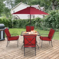 Outsunny 6pcs Sling Folding Patio Dining Set Stacking Chairs Outdoor Furniture Red(m-1)