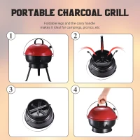 Outsunny Outdoor Lightweight Charcoal Grill Anti-Scald Handle Air Outlet Design Red(m-6)