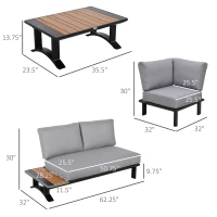 Outsunny 4 Piece Patio Conversation Set Include 2 Loveseat 1 Corner Sofa 1 Coffee Table Cushion Pillow Aluminum Framed Sectional Garden Furniture for Garden Backyard Poolside(m-3)