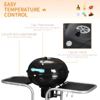 Outsunny Portable Charcoal Kettle Grill Outdoor Barbecue Trolley BBQ Heat Smoker Grilling with Free Standing(m-4)