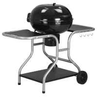 Outsunny Portable Charcoal Kettle Grill Outdoor Barbecue Trolley BBQ Heat Smoker Grilling with Free Standing(m-2)