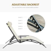 Outsunny Patio Lounge Chair, Aluminum Reclining Outdoor Tanning Chair with 5-Level Adjustable Backrest, Head Pillow and Breathable Mesh Fabric, for Pool, Deck, Garden, Beige(m-5)