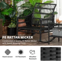 Outsunny 3 Pieces Outdoor PE Rattan Rocker Chair Set, Rocking Chair with Tempered Glass Table Top,25"x26"x28", Orange(m-5)