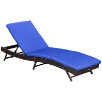 Outsunny Wicker Patio Lounger, Outdoor S Shape Recliners Lounge Chair w/ 5-Level Adjustable Backrest, Soft Padded Cushion Perfect for Outdoor Use, Dark Blue(m-2)