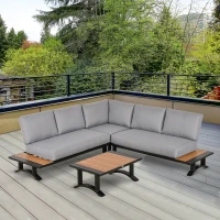 Outsunny 4 Piece Patio Conversation Set Include 2 Loveseat 1 Corner Sofa 1 Coffee Table Cushion Pillow Aluminum Framed Sectional Garden Furniture for Garden Backyard Poolside(m-1)