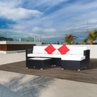 Outsunny 6 Piece Outdoor Patio PE Rattan Wicker Sectional Sofa Deluxe Furniture Set Black(m-1)