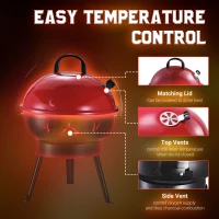 Outsunny Outdoor Lightweight Charcoal Grill Anti-Scald Handle Air Outlet Design Red(m-4)