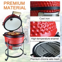 Outsunny Enamel Charcoal Grill Original BBQ Outdoor Picnic Cooking Smoker Garden Free Standing Heat Control Cooker Red(m-6)