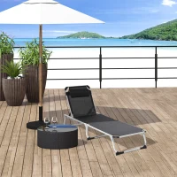 Outsunny Folding Lounge Chair, Patio Lounger with Headrest, 5-Level Adjustable Backrest, and Aluminum Frame, Black(m-1)