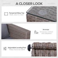 Outsunny 5 Piece Rattan Wicker Outdoor Patio Conversation Set 2 Cushioned Single Sofa Chair Foot Stool Glass End Desk Coffee Table Black(m-7)