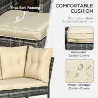 Outsunny 6 Pieces Wicker Patio Dining Set Outdoor Furniture Set with Removable Cushions, Glass Top Dining Table, 2 Ottomans, PE Rattan Conversation Set for Garden Poolside, Khaki(m-5)