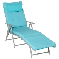 Outsunny Outdoor Folding Chaise Lounge Chair Recliner with Portable Design, Adjustable Backrest, Cushion and Headrest, Blue(m-2)