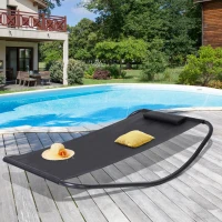 Outsunny Texteline Rocking Sun Lounger Garden Swing Hammock Bed with Steel Stand and Pillow for Patio Deck Beach and Pool Black(m-1)