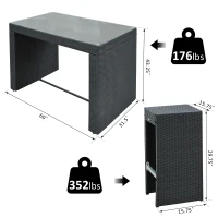 Outsunny 7pcs Rattan Bar Set Garden Wicker Dining Set 1 Table w/ 6 Stools and Cushion Outdoor Yard Patio Furniture Aluminum Frame All Weather(m-3)