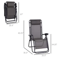 Outsunny Zero Gravity Lounger Adjustable Patio Lounge Chair Foldable Reclining Seat Outdoor Garden Portable Recliner Grey(m-3)