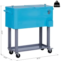 Outsunny 80 Quart Rolling Cooler Cart Portable Patio Ice Beer Beverage Cooling Bin with Bottle Opener, Catch Tray and Drain Plug Light Blue(m-3)