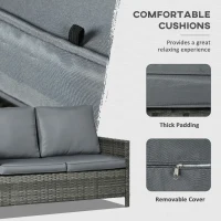 Outsunny 6 Piece Patio Furniture Set with 50,000 BTU Gas Fire Pit Table, Outdoor PE Rattan Dining Table and Chair Set, Sectional Conversation Sofa Set with Cushions, Grey(m-6)