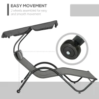 Outsunny Outdoor Patio Chaise Lounge Chair, Patio Sun Lounger w/ Sunshade Roof, for Two People with Wheels and Breathable Sling Mesh Bed, Pillows, Dark Gray(m-5)