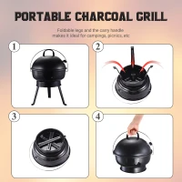 Outsunny Outdoor Light Weight Charcoal Grill Anti-Scald Handle Air Outlet Design Black(m-4)
