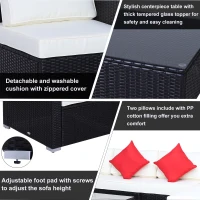 Outsunny 6 Piece Outdoor Patio PE Rattan Wicker Sectional Sofa Deluxe Furniture Set Black(m-5)