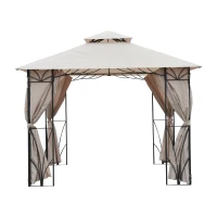 Outsunny 10’x10’ Gazebo Canopy Garden Shade Outdoor Waterproof Patio Awning Proof with Metal Frame and Curtains(m-9)