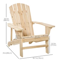 Outsunny Wood Adirondack Chair, Outdoor Patio Muskoka Chair with Slatted Design for Deck, Garden, Backyard, Fire Pit, Natural(m-3)