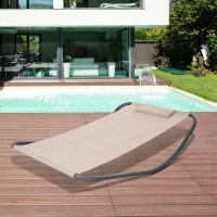 Outsunny Texteline Rocking Sun Lounger Garden Swing Hammock Bed with Steel Stand and Pillow for Patio Deck Beach and Pool Beige(m-1)