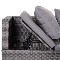 Outsunny 3 Pieces Adjustable Seat Rattan Wicker Sofa Steel Frame Furniture Set Sleeping Couch Bed Lounge w/ Storage Function Coffee Table, Grey(m-9)