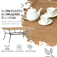 Outsunny 7 Pieces Outdoor Dining Set for 6, Wicker Rattan Patio Furniture Set, Patio Table and Chairs Set with Cushions, Plastic Wood Table Top, Conversation Set for Garden, Backyard, Deck, Tan(m-5)