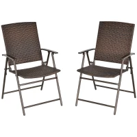 Outsunny Outdoor Wicker Dining Chair Set of 2, 2 Pieces Rattan Foldable Chair with Steel Frame for Garden, Backyard, Porch, Brown(m-2)
