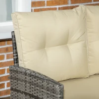 Outsunny 6 Pieces Wicker Patio Dining Set Outdoor Furniture Set with Removable Cushions, Glass Top Dining Table, 2 Ottomans, PE Rattan Conversation Set for Garden Poolside, Khaki(m-8)